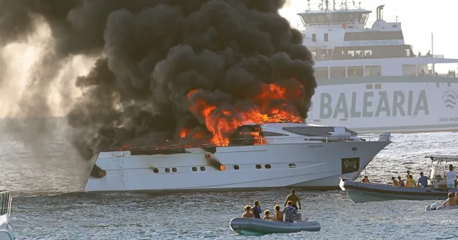 Luxury boat caught in flames off coast of Spain