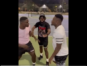 Fake fight: Asamoah Gyan and Freezy Macbones close to exchanging blows