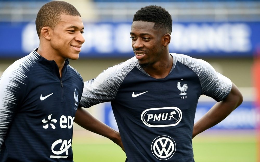 Dembele teases Mbappe after impressive goal in French training session