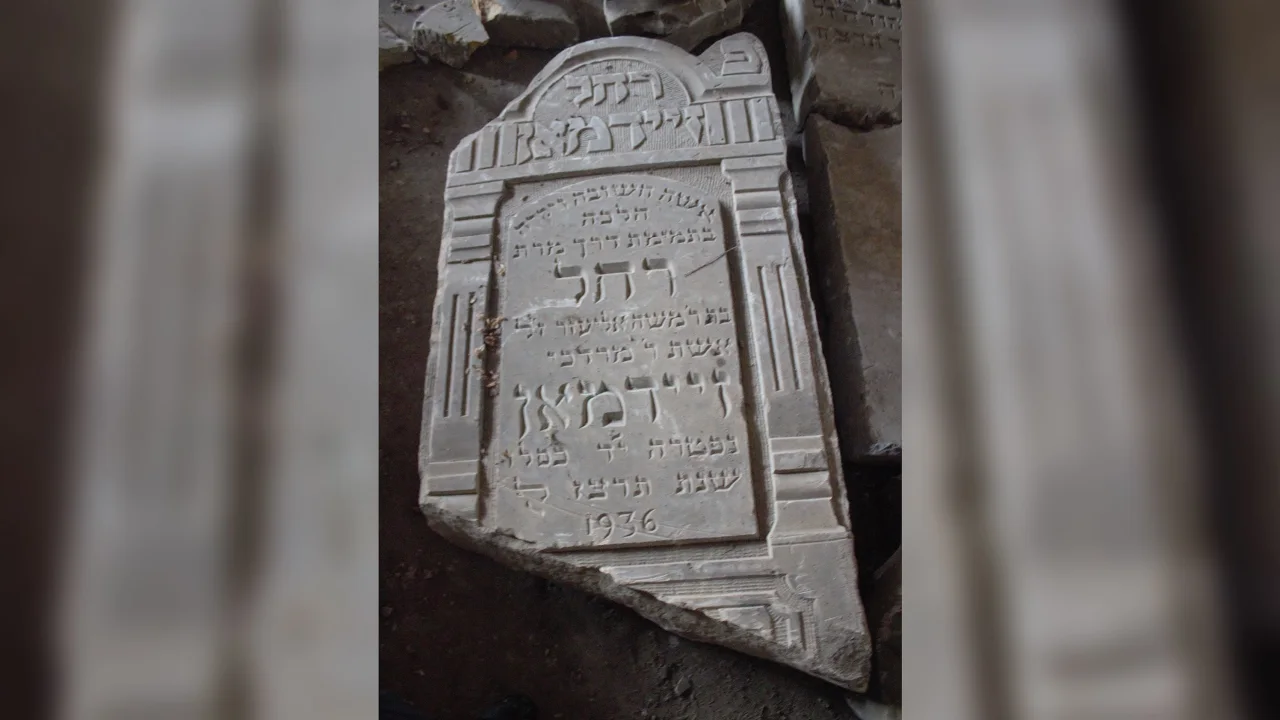 Belarusian Jewish cemetery marked by memorial made of broken headstones