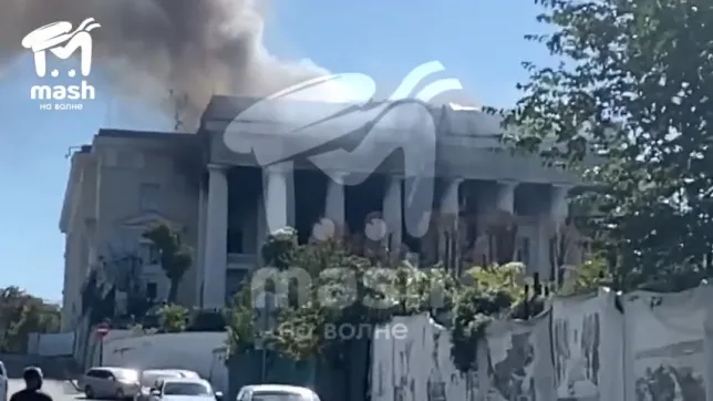 Putin’s Black Sea fleet headquarters in flames following attack by Ukrainian missiles