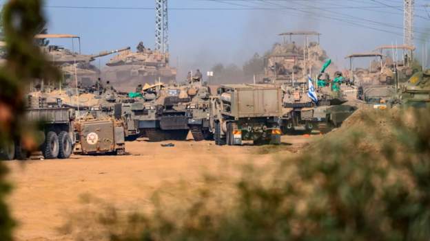Israeli military forces close to Gaza after a cross-border incursion