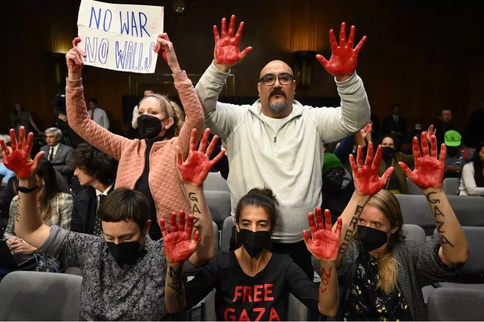 US Senate hearing disrupted by anti-war demonstrators