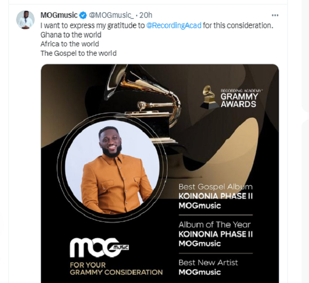 Arnold exposes MOGmusic over Grammy nominations post, social media descend on gospel artiste