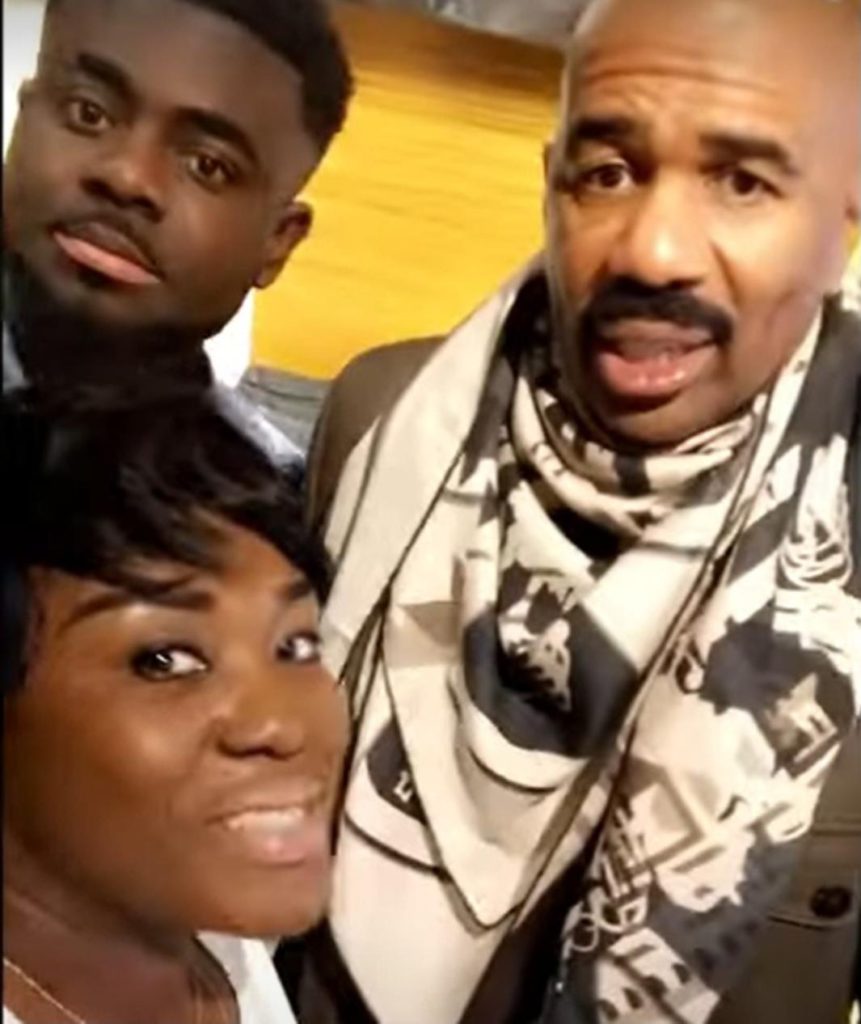 Ghanaian actress Emelia Brobery meets Steve Harvey in France