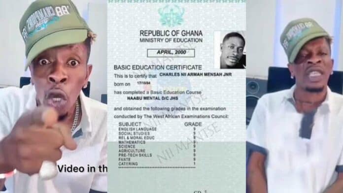 Social media users make mockery of  trending  “BECE results” of Shatta Wale