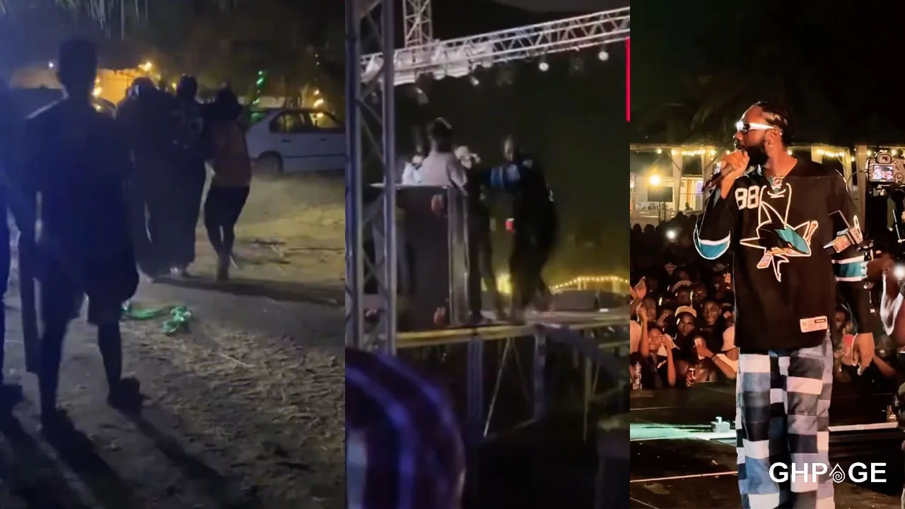 Pappy Kojo pushed down by bouncer from UNILAND stage over unplanned interruption