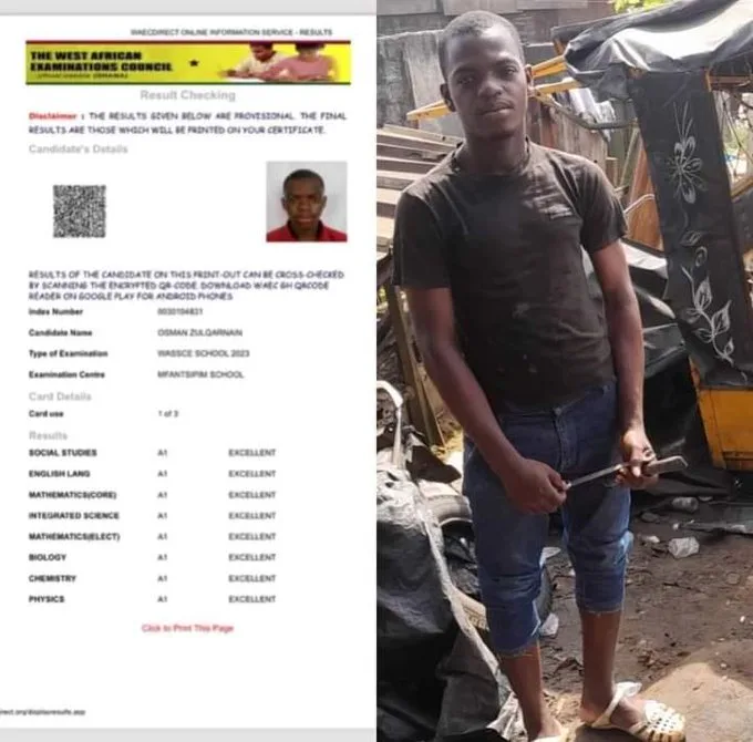 Mfantsipim student juggling academic and mechanic work scores 8As in 2023 WASSCE