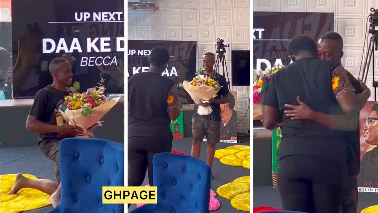 Video: Husband of Afua Asantewaa surprises her with a bouquet of flowers