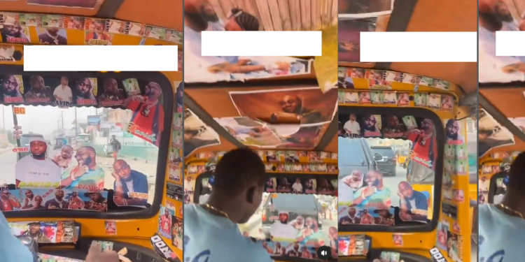 Davido’s superfan adorns Keke Napep with stickers in viral video