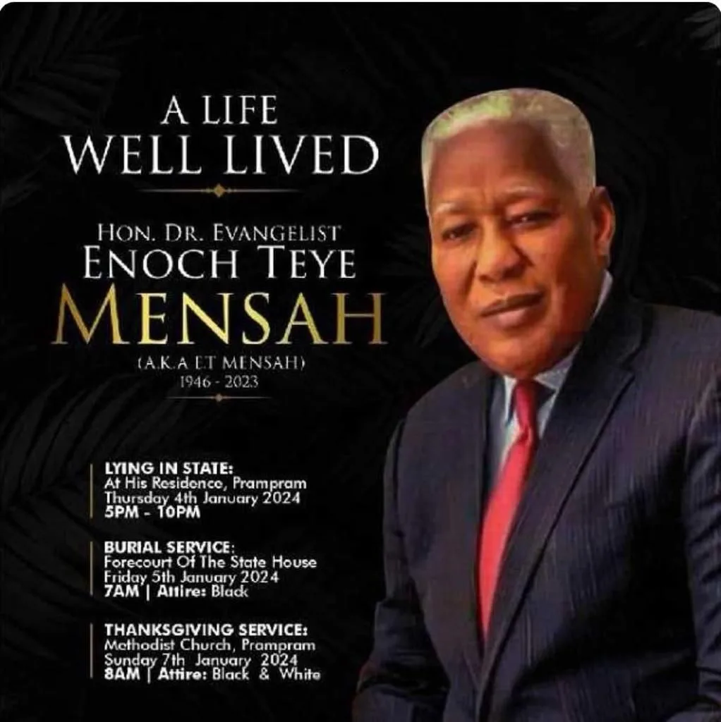Final funeral rites for ET Mensah commences on Friday, Jan 5