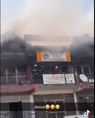 VIDEO: Moment roof collapsed on fire fighters dousing flame at West Legon