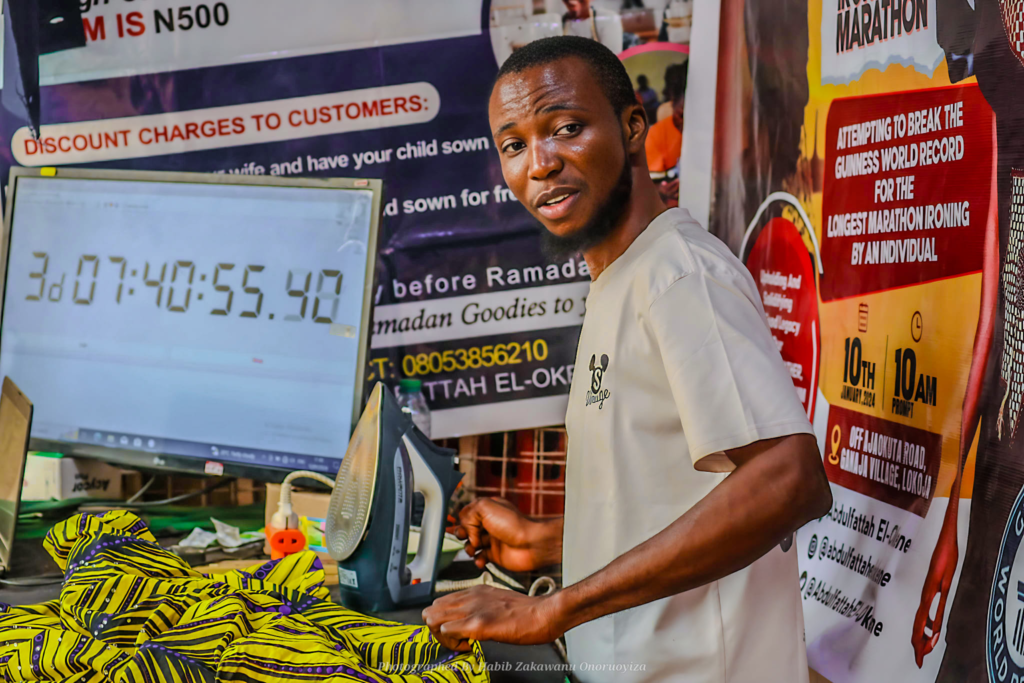 GWR attempt: Nigerian man abandons 200-hour ironing marathon at 142hrs
