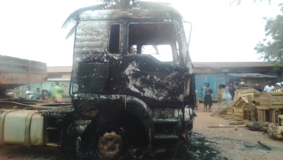 Sabronum residents burn truck allegedly carrying excavator to forest for illegal mining