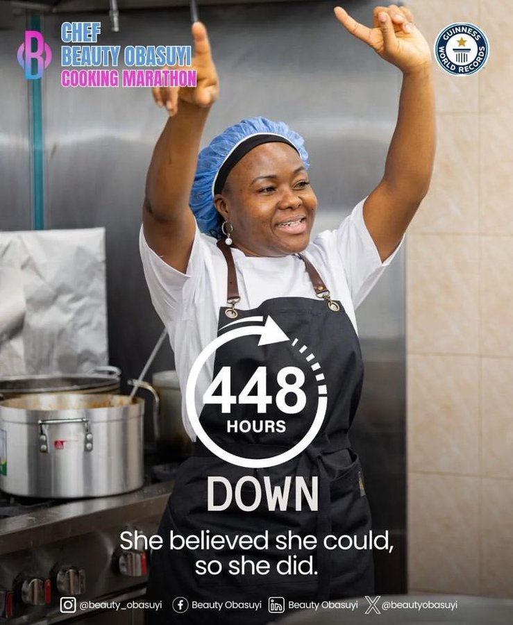 Nigerian Chef Beauty Obasuyi shatters records with an 18-Day culinary marathon