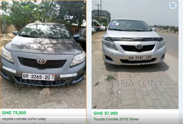 2010 Corolla selling at GHC100,000, GHC75,000