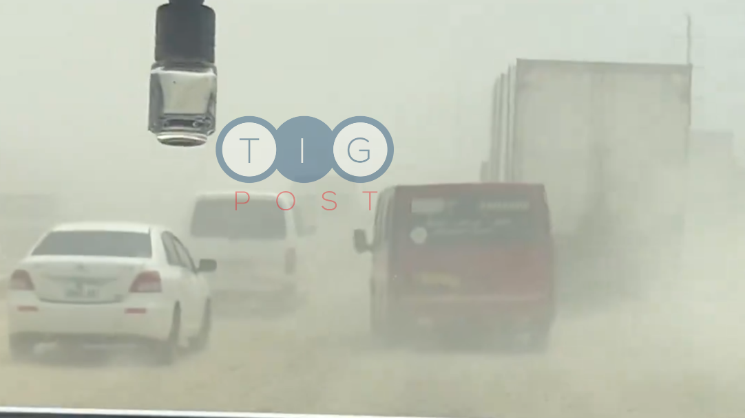Road commuters complain of thick clouds of dust in the air on Pokuase-Nsawam road as construction persists