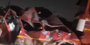 VIDEO: Over 10 people feared dead after tanker runs over trotro on the Amasaman-Nsawam road