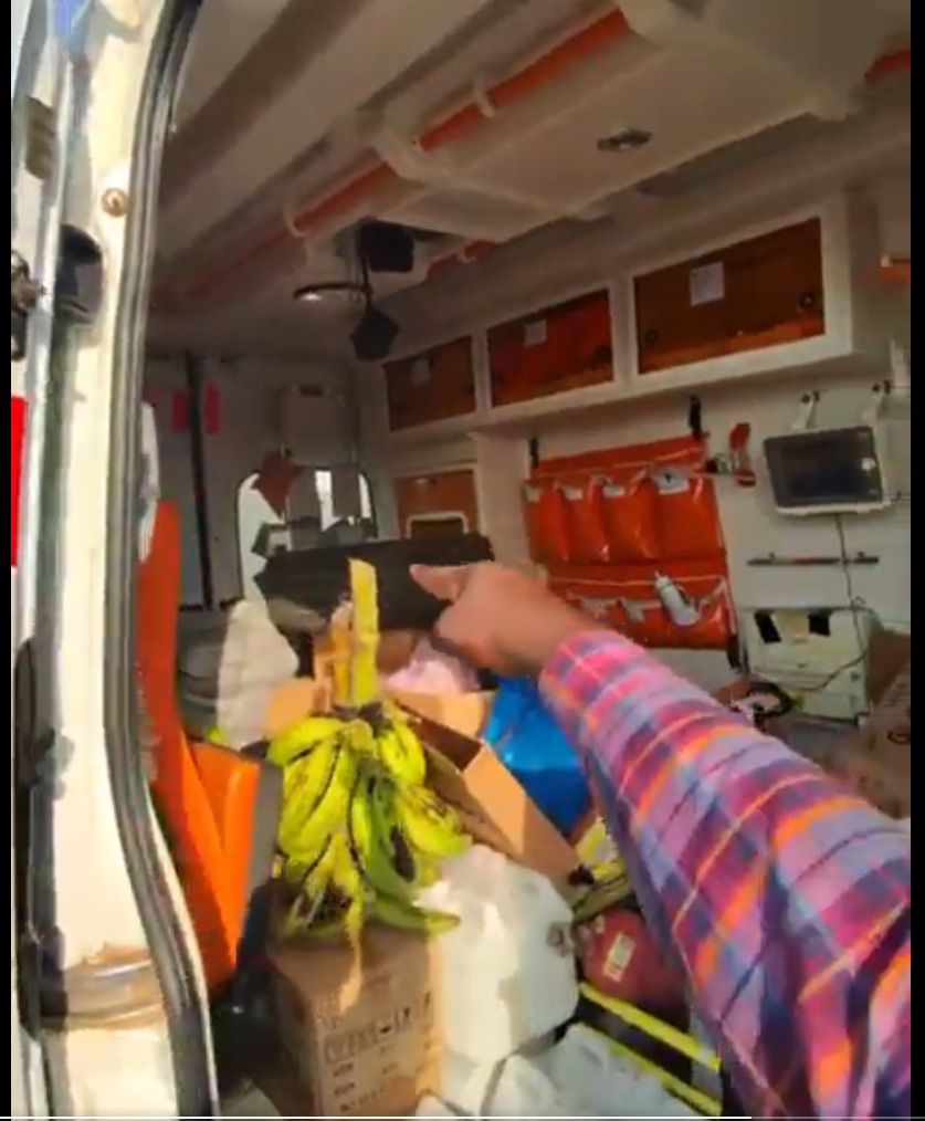 Video: Staff caught storing charcoal, bunch of plantain in ambulance