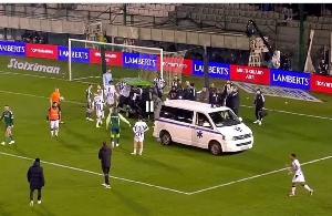 Baba Rahman hospitalised after collapsing from a head-to-head collision with opponent