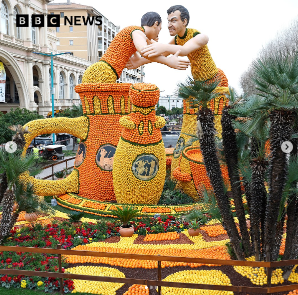 Paris Olympics: Giant sculptures of athletes made from lemons and oranges