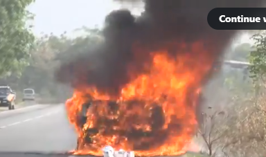 Somanya: Pastor’s car bursts into flames while returning from a wedding ceremony