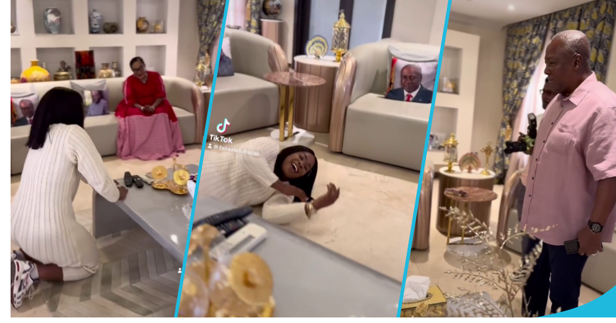 VIDEO: Chef Faila overjoyed, rolls on the floor due to Mahama’s hospitality