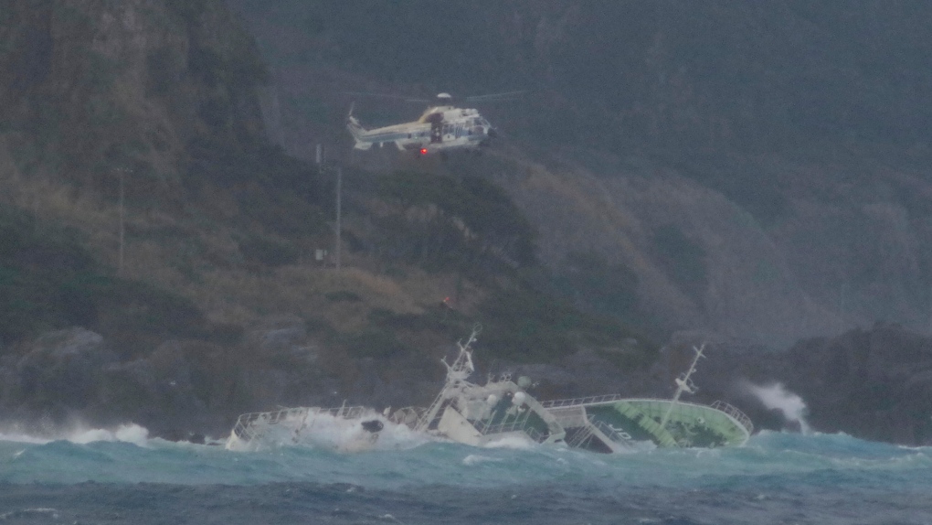 24 fishermen saved from partially submerged ship off coast of Japan