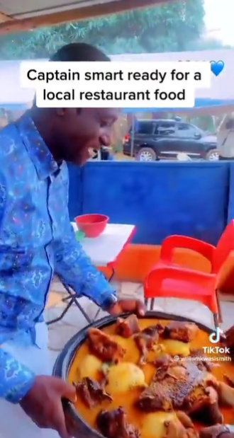 Video: Captain Smart ignites social media fury with special ‘fufu’, goat meat meal