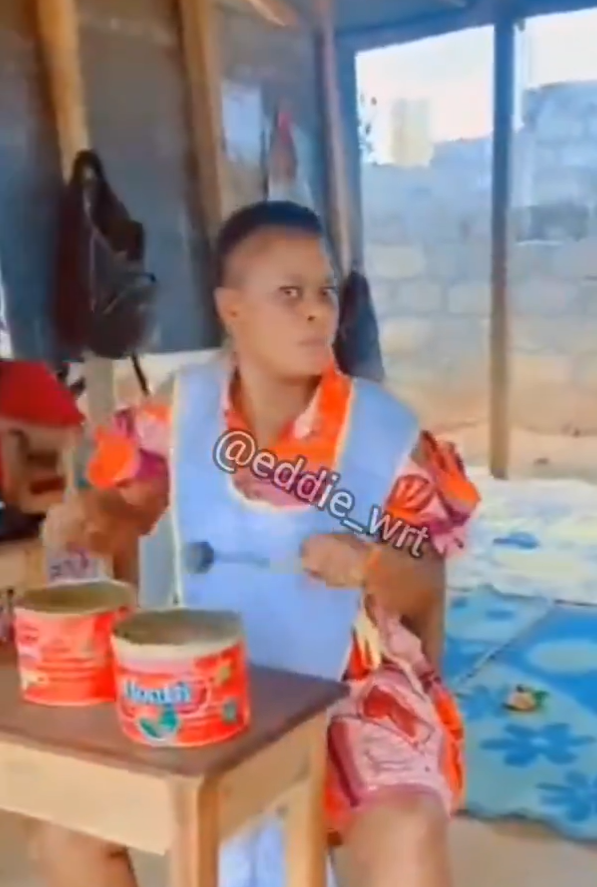 Ama Badu D/A Primary School teachers use tomato paste containers, gallons as drums for Independence Day rehearsal