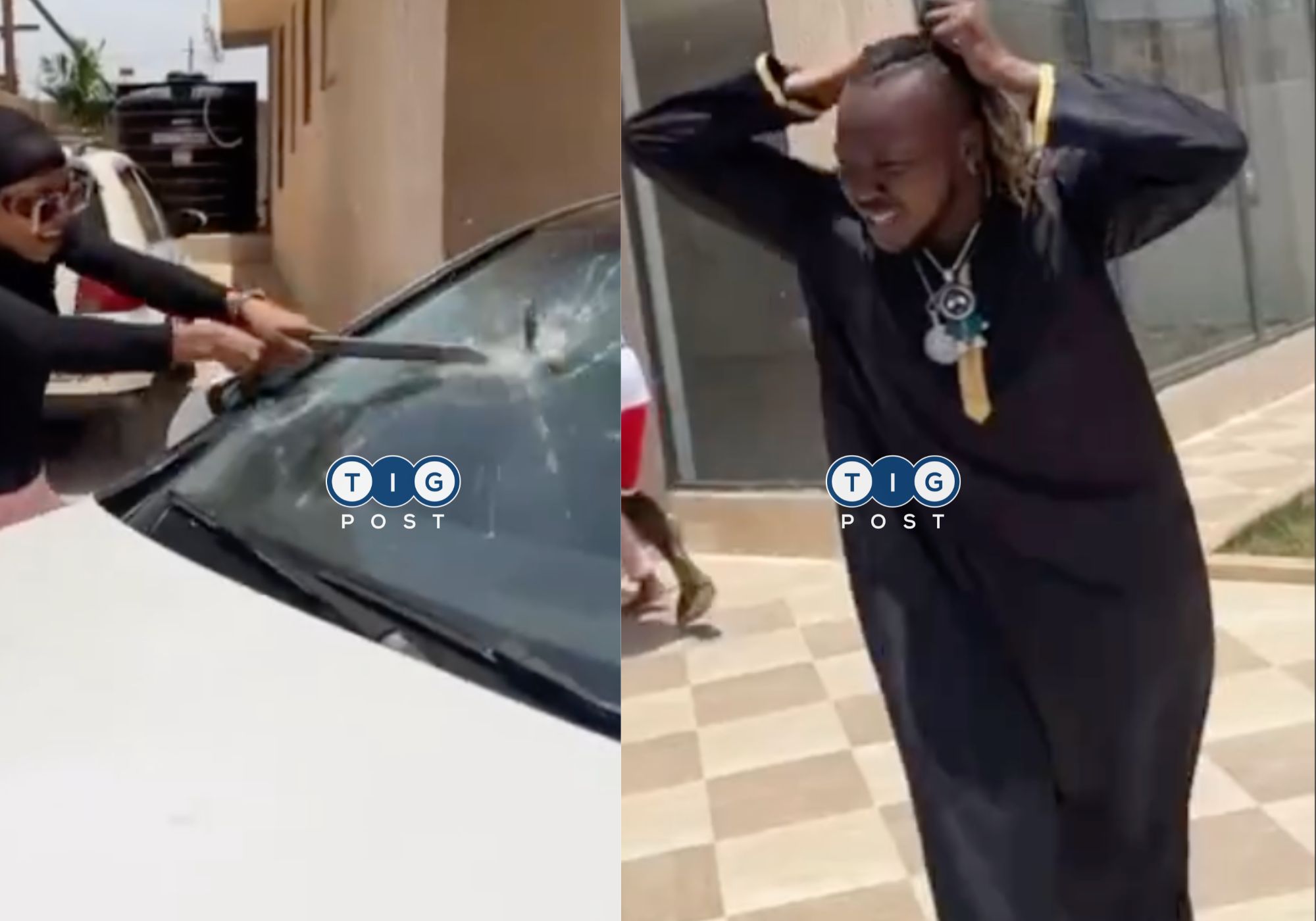 Akuapem Poloo angrily breaks musician Theo Vesachi windshield during heated altercation