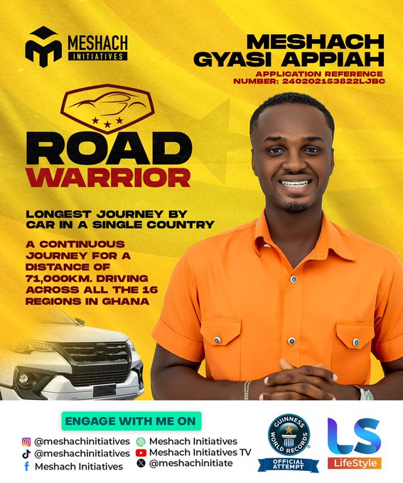 Drive-a-thon: Meshach Gyasi announces longest single-country car journey