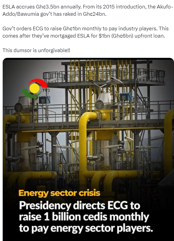 Govt accused of collateralizing GHC24bn worth of ESLA for GHC6bn upfront loan