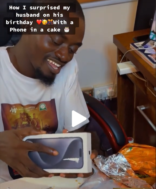 Lil Win’s wife Maame Serwaa surprises him with birthday cake and iPhone 15 Pro Max