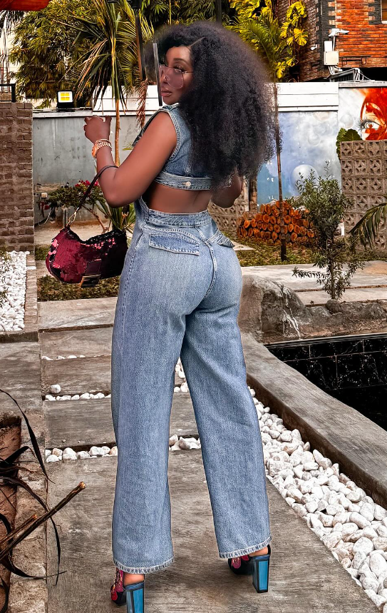 Actress Ini Edo captivates fans with glamorous looks in denim outfit