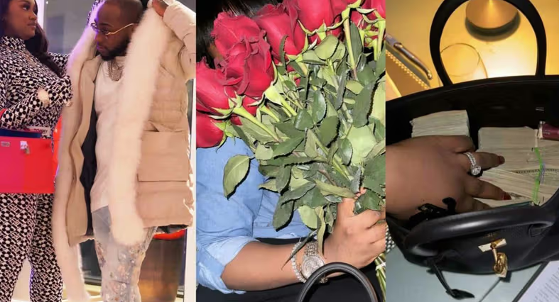 Davido woos Chioma with stacks of cash, roses ahead of her birthday