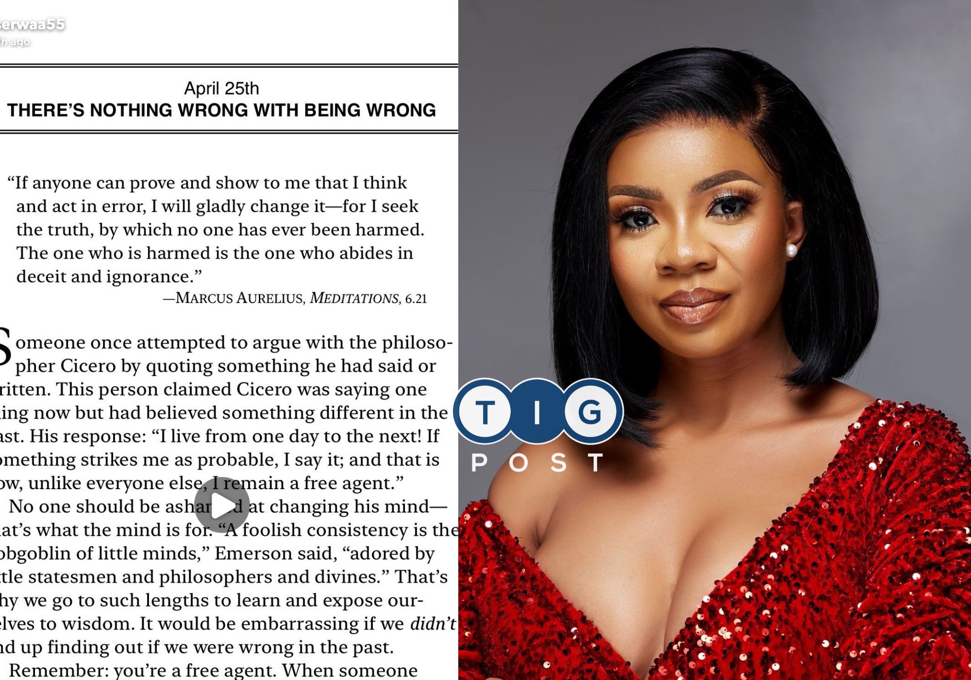 “There is nothing wrong with being wrong” – Serwaa Amihere posts on Snapchat amid apology over leaked bedroom video