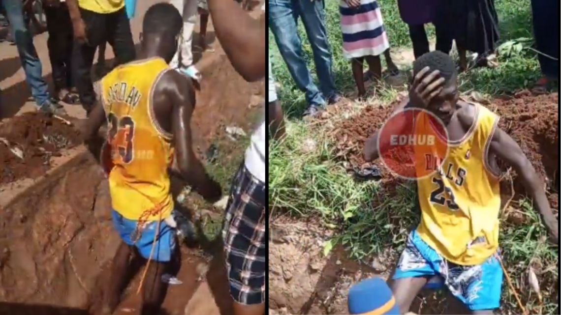 Techiman residents ‘torture’ bicycle thief forced to distil gutter