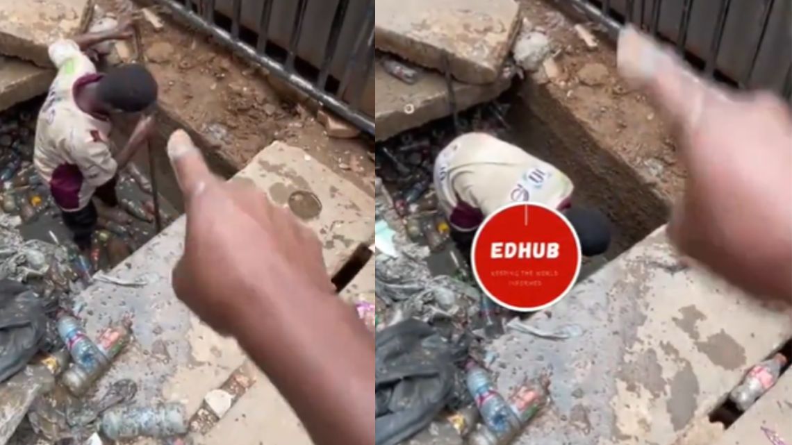 Man who allegedly steals phone at Kumasi-Adum PZ forced to clear choked drains with bare hands