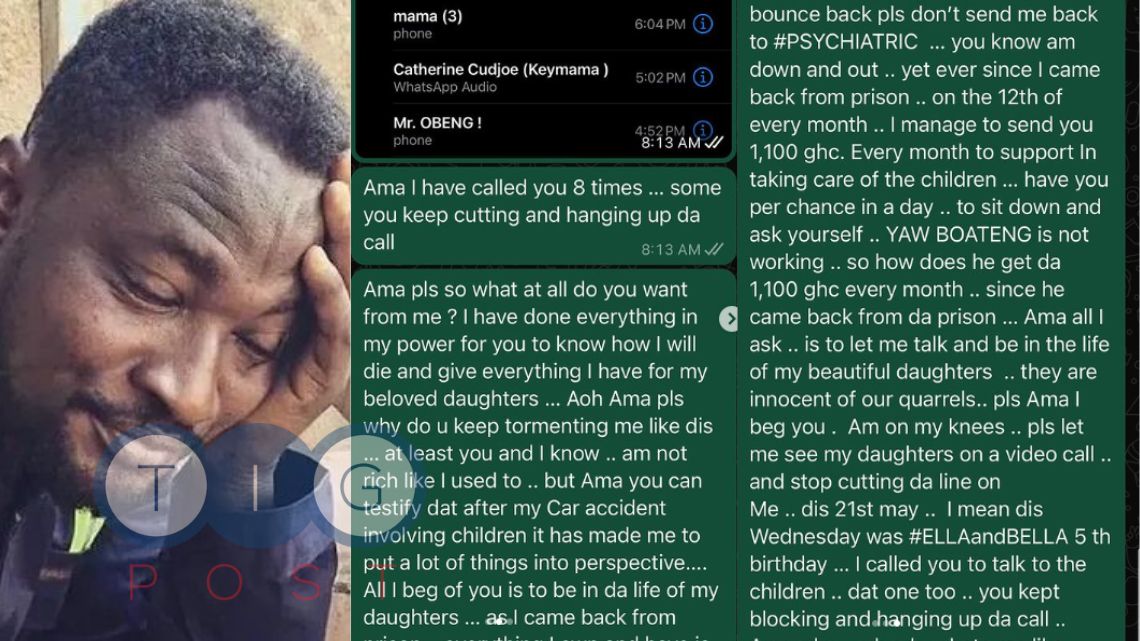 “Am on my knees, please let me see my daughters” – Screenshots of Funny Face begging ex-wife