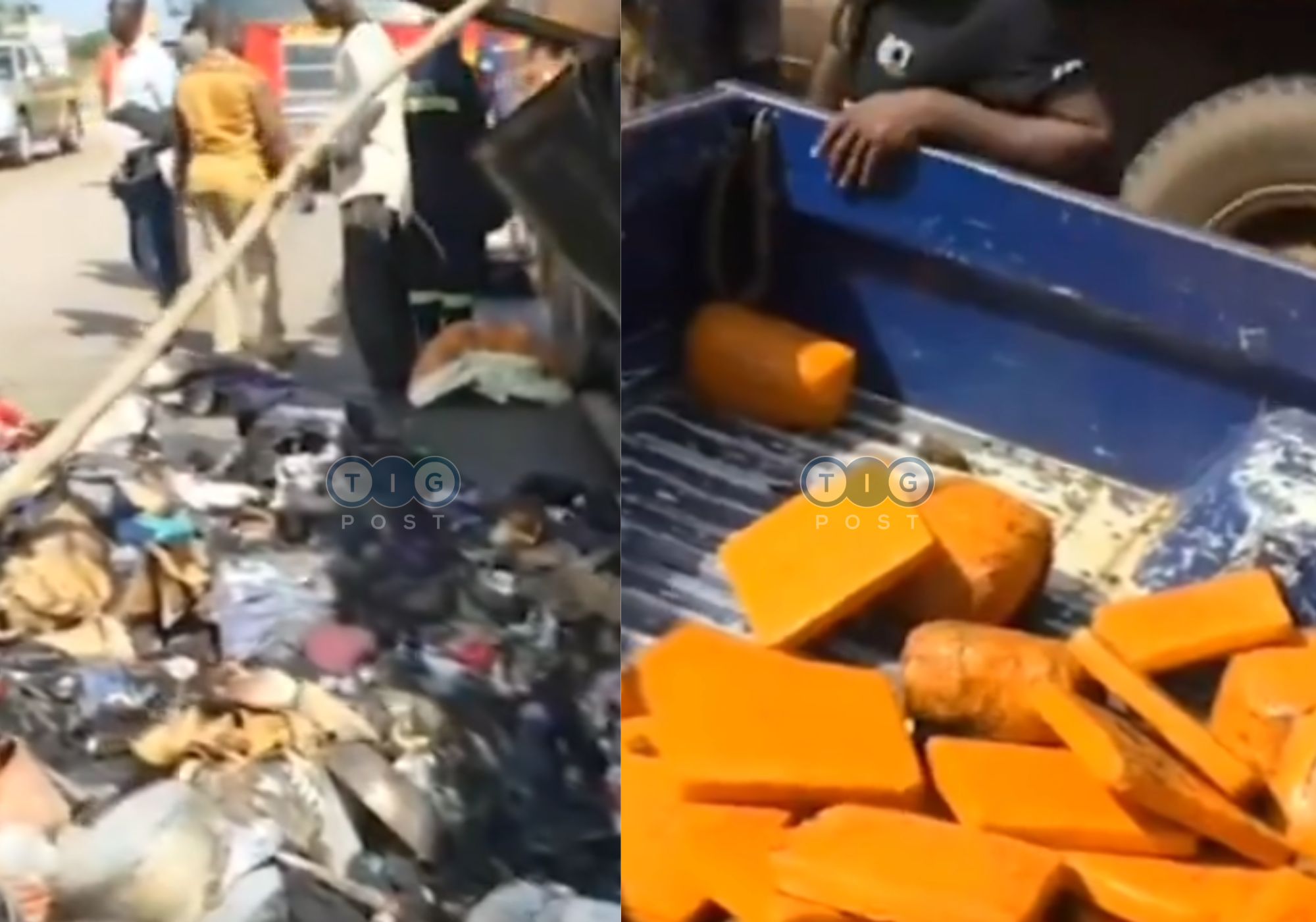 Metro Mass bus catches fire en route to Obuasi-Dunkwa; acid and suspected Indian hemp found