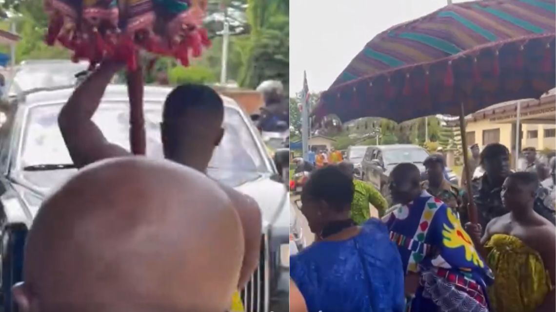 VIDEO: Otumfuo’s majestic entrance at son’s graduation ceremony at TEMASCO