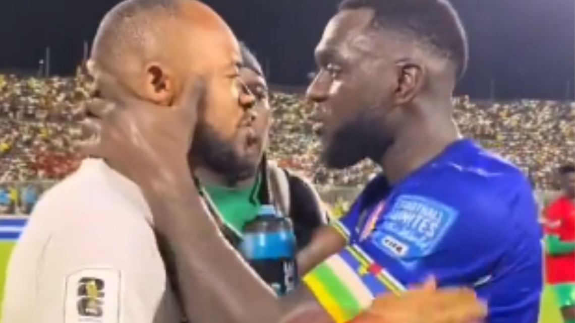 CAR team captain slaps Jordan Ayew during a post match argument