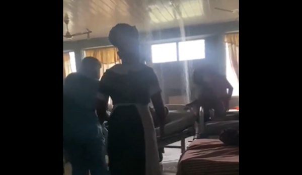 Watch nurses struggle to ‘save’ patients as rainwater gushes into ward at Nsawam government hospital