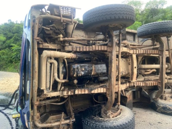 Driver unharmed after truck overturned on Cape Coast Highway