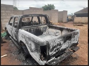 NPP pickup car allegedly burnt to ashes by gunmen