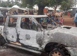 Photos: Unknown men set NPP vehicle ablaze in Binduri