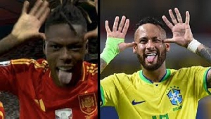 Neymar reacts to Nico Williams after mimicking celebration at 2024 Euros