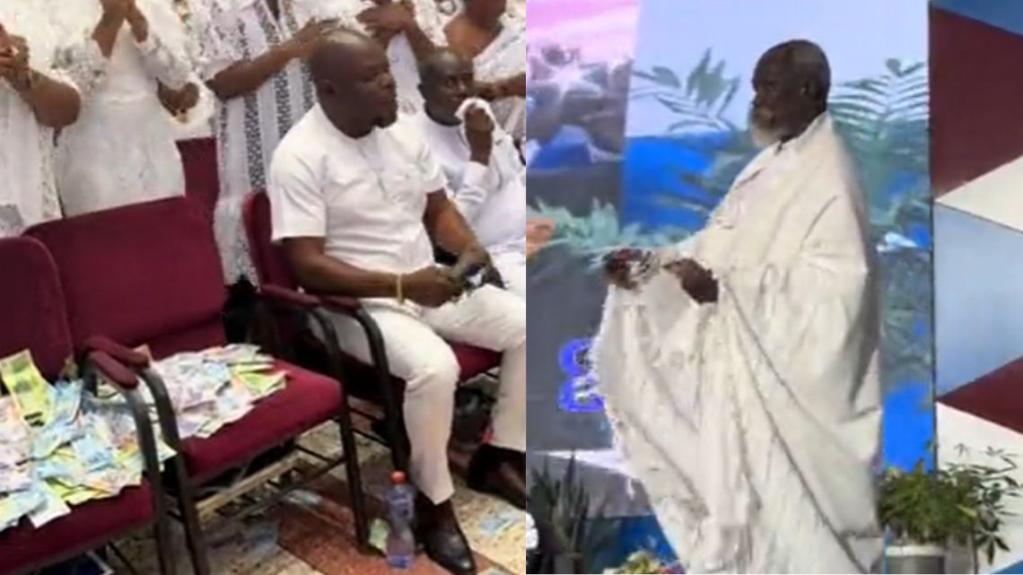 Prophet Adom Kyei-Duah, members splash millions of cedis in his church