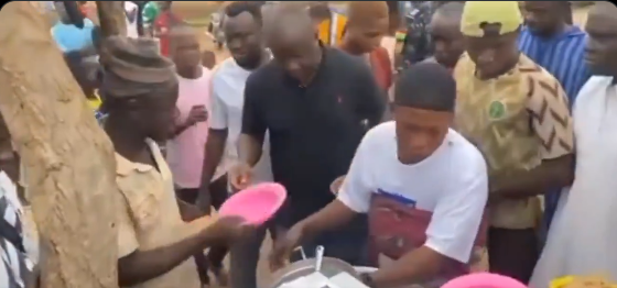 Video: Abu Jinapor eats kenkey, cracks shear nuts with Larabanga constituents
